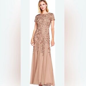 Adrianna Papell Sequin/Beaded Rose Gold Gown mother of the bride formal wedding